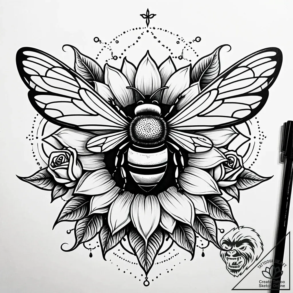 Tat tattoo sketch, bee with translucent wings... - style Jaeger Simple - tattoo sketch (11.11.2025 16:09)