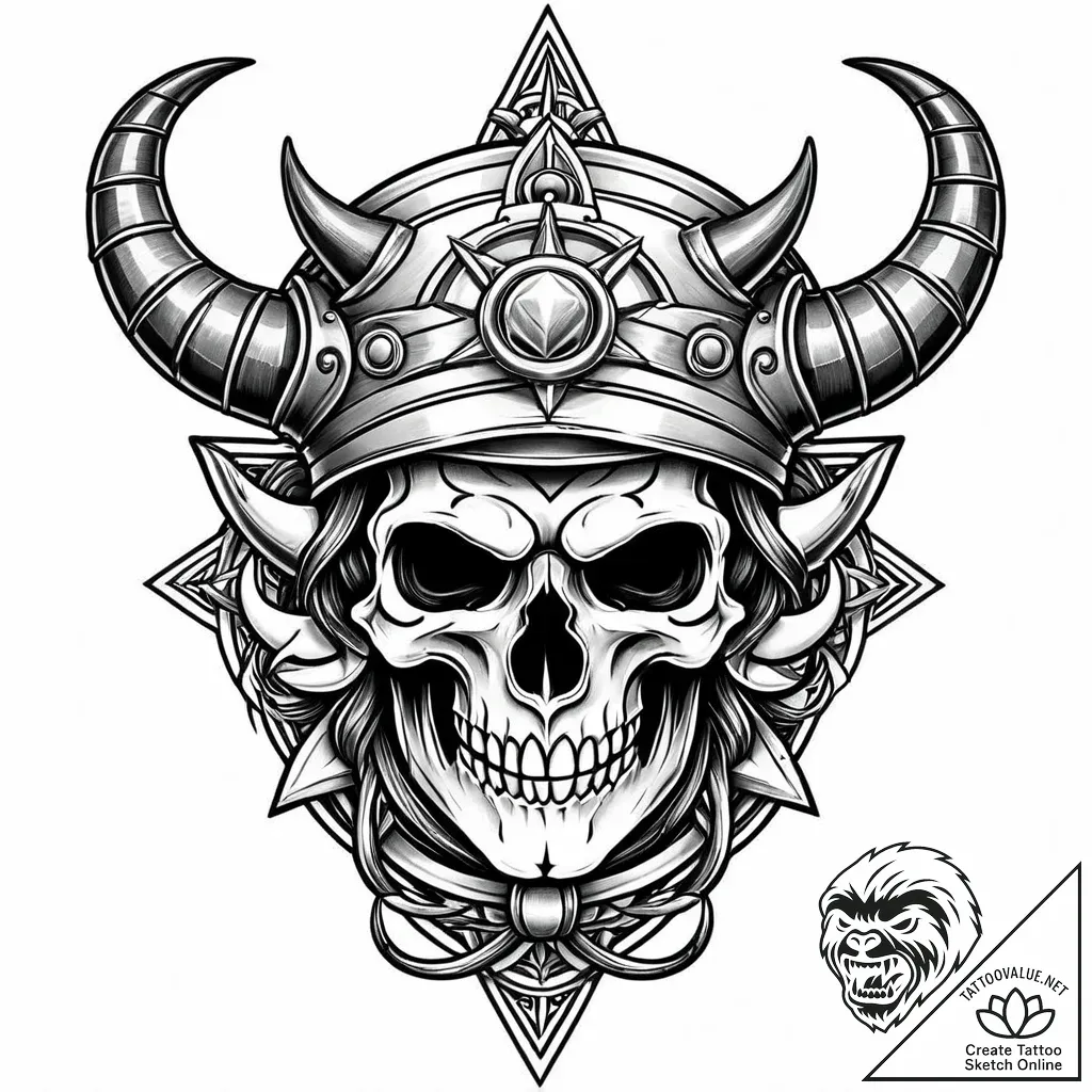 Ancient helm with spectral horns, tattoo line... - style Jaeger Mini - tattoo sketch (11.11.2025 16:13)