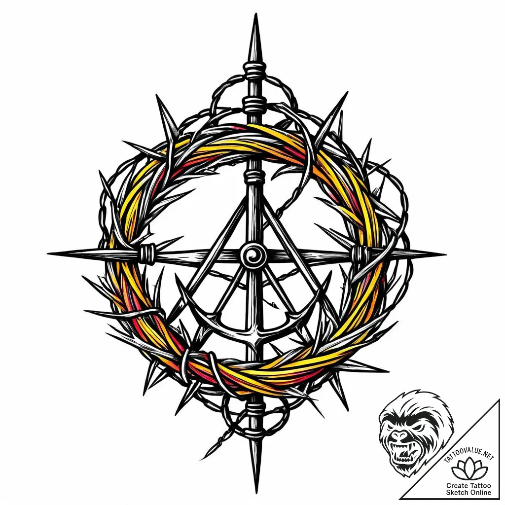 Tumbleweed made of tangled barbed wire, tatto... - style Jaeger Mini - tattoo sketch (11.11.2025 16:25)