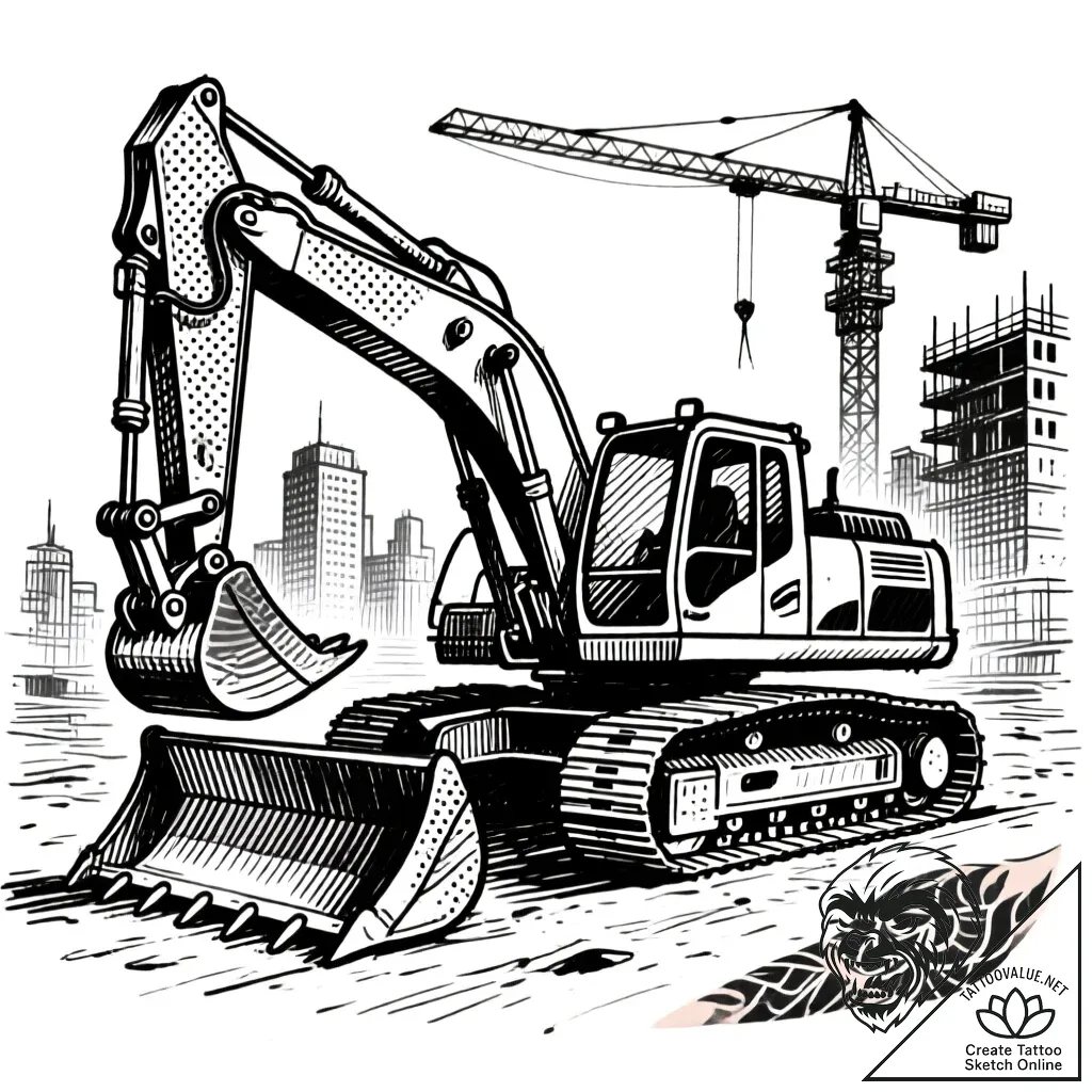 A powerful bulldozer on a construction site,... - style Flux Inscriptions - tattoo sketch (11.11.2025 16:31)