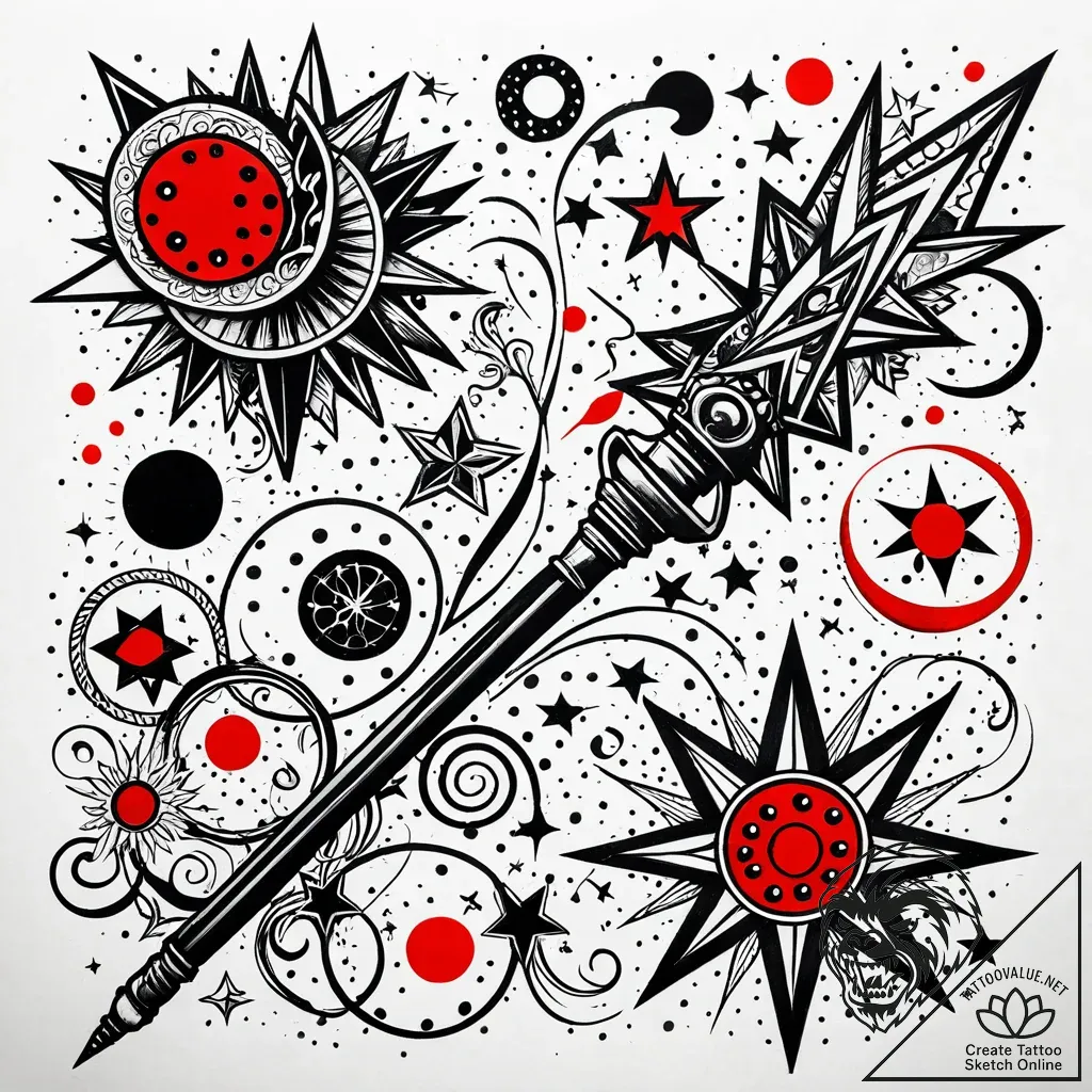 Magic wand casting a spell, tattoo flash shee... - style Jaeger Simple - tattoo sketch (11.11.2025 16:46)