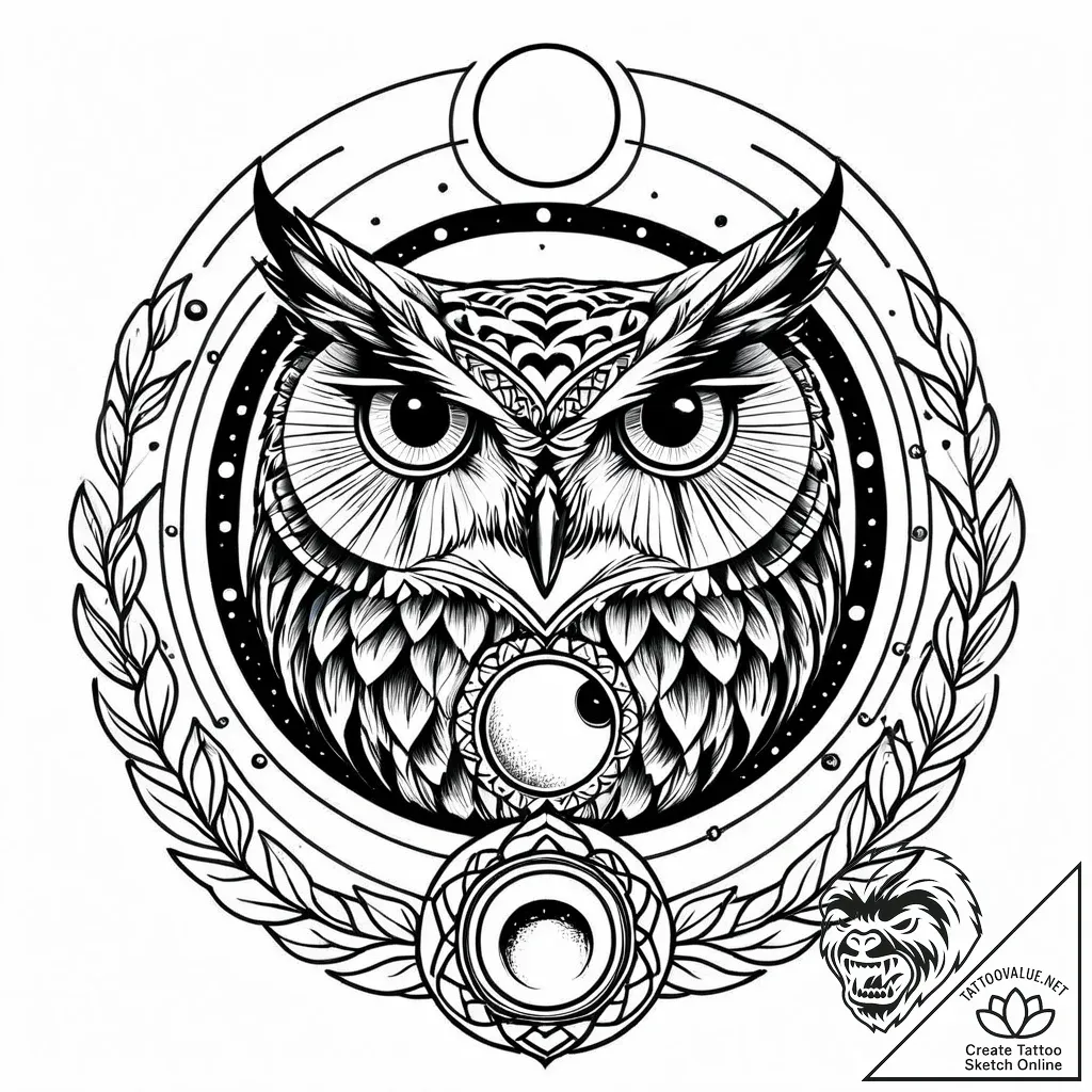 Owl eye reflecting twin moons, tattoo sketch... - style Jaeger Mini - tattoo sketch (11.11.2025 16:49)