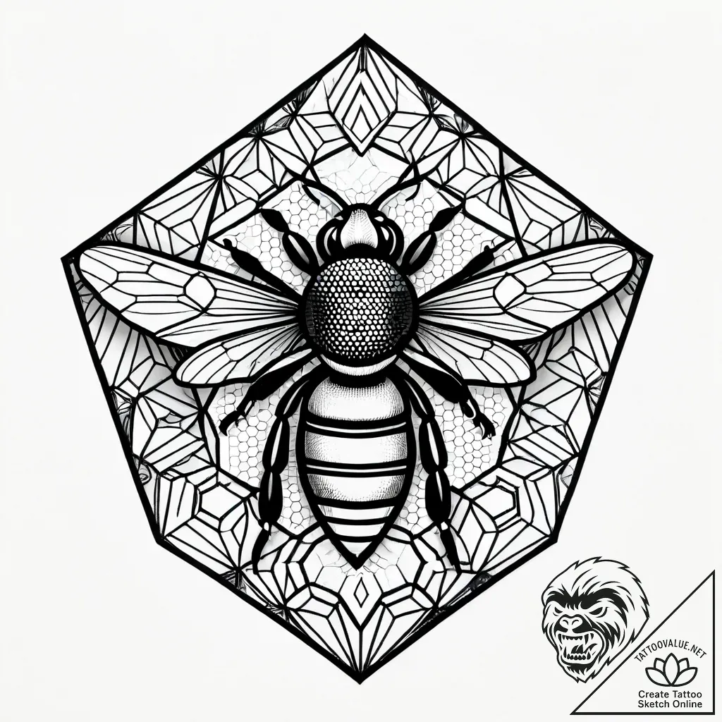 Honeybee on a honeycomb of geometric patterns... - style Jagger Old - tattoo sketch (11.11.2025 16:52)