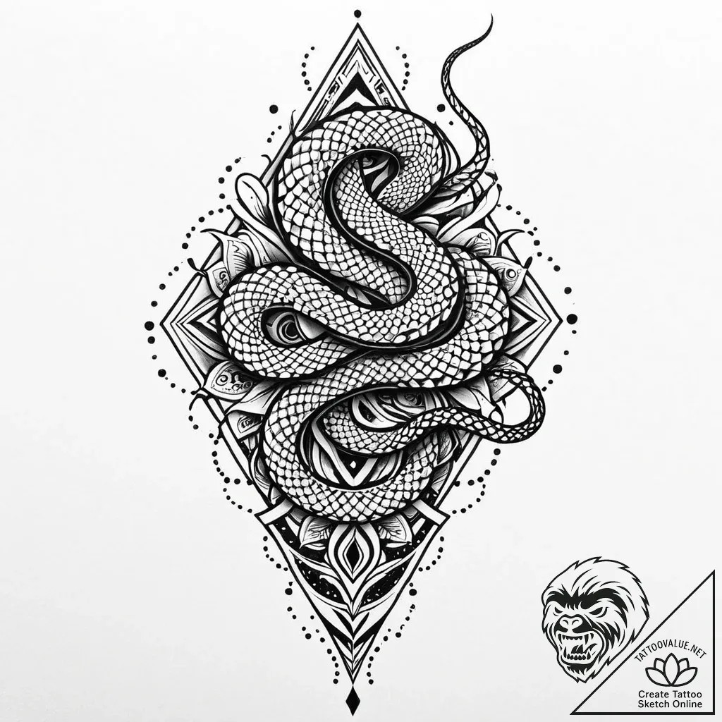 Serpent totem beneath spectral rift, ink illu... - style Jaeger Mini - tattoo sketch (11.11.2025 17:01)