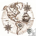 Navigator’s chart with rhumb lines and coasta… – style Flux Inscriptions – tattoo sketch (11.11.2025 17:07)