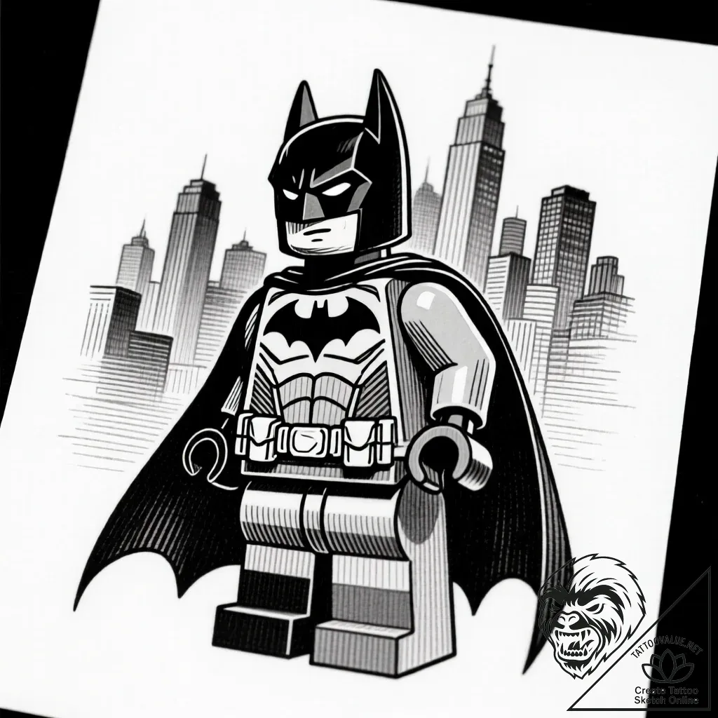 Tat tattoo sketch, batman lego silhouette wit... - style Flux Inscriptions - tattoo sketch (11.11.2025 17:19)