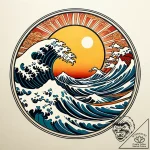 Rising sun over a traditional japanese wave,… – style Jaeger Simple – tattoo sketch (11.11.2025 17:22)