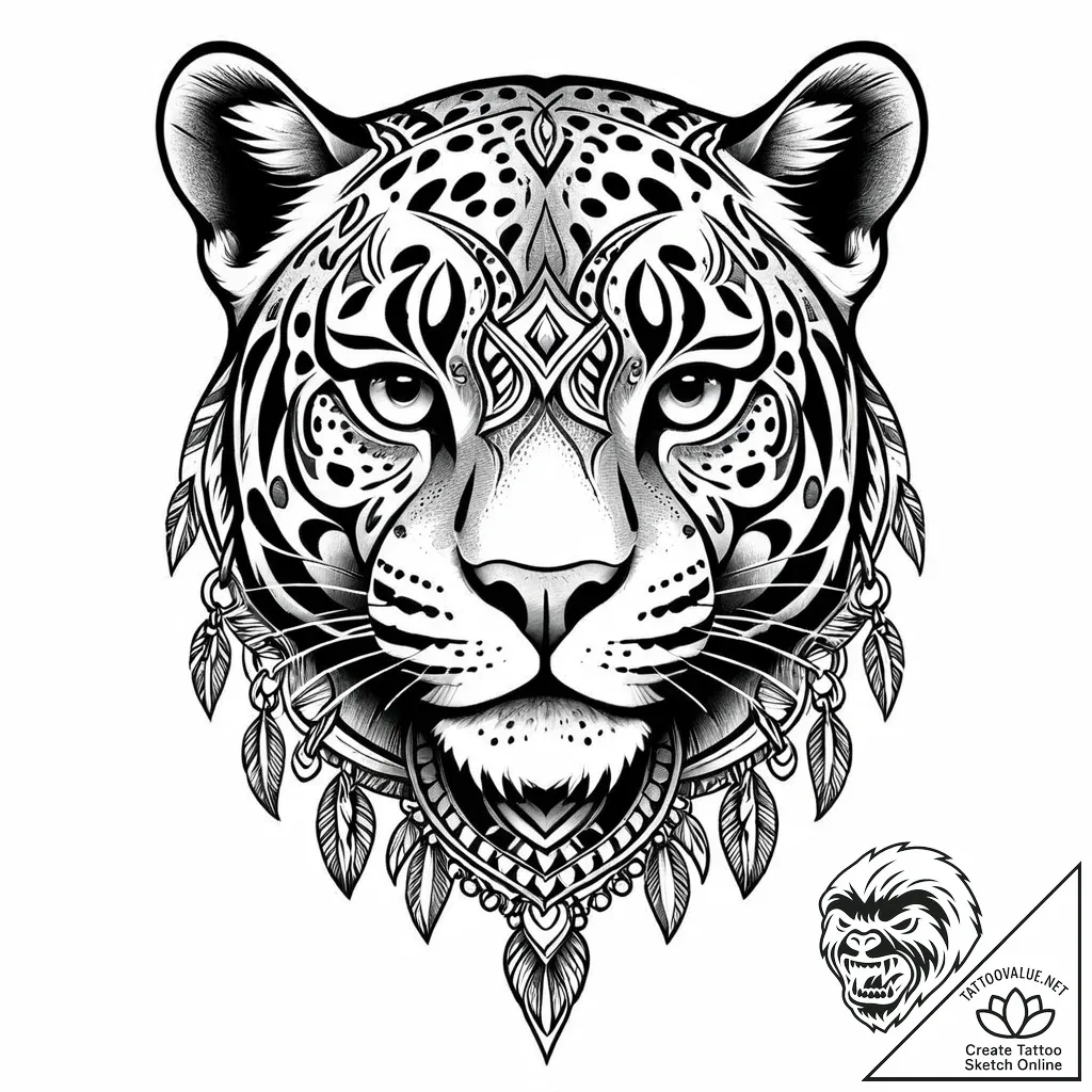 Tattoo sketch, jaguar with tribal necklace, d... - style Jaeger Mini - tattoo sketch (11.11.2025 17:25)