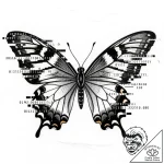 Butterfly with wings made of code and glitchi… – style Flux Inscriptions – tattoo sketch (11.11.2025 17:52)