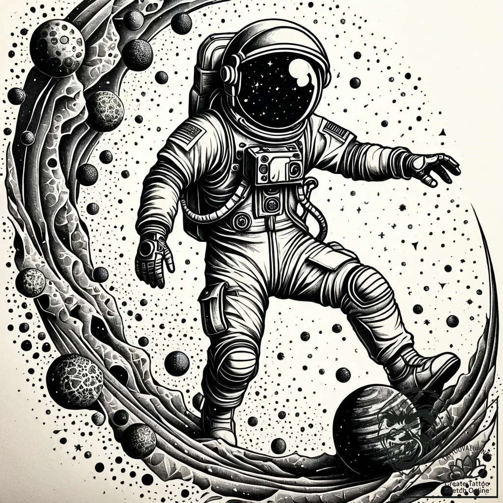 Astronaut reaching for shattered planet, tatt... - style Jaeger Simple - tattoo sketch (11.11.2025 17:54)