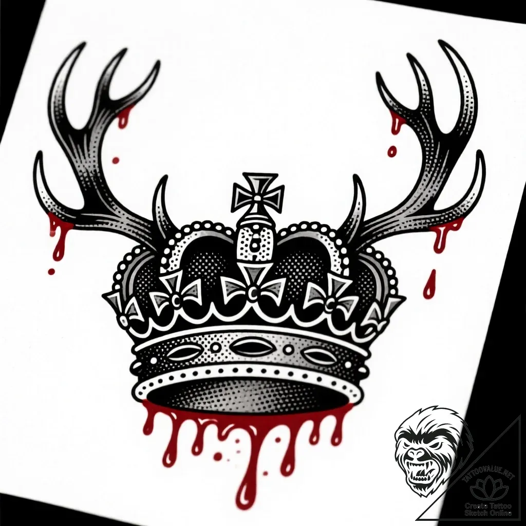 Crown of antlers dripping blood, tattoo flash... - style Flux Inscriptions - tattoo sketch (11.11.2025 18:04)