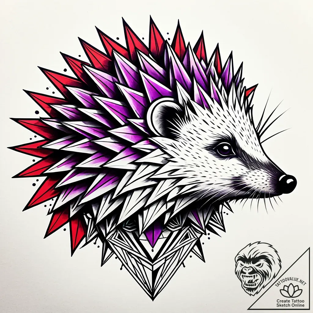Hedgehog with spines of amethyst crystals, co... - style Jaeger Simple - tattoo sketch (11.11.2025 18:07)