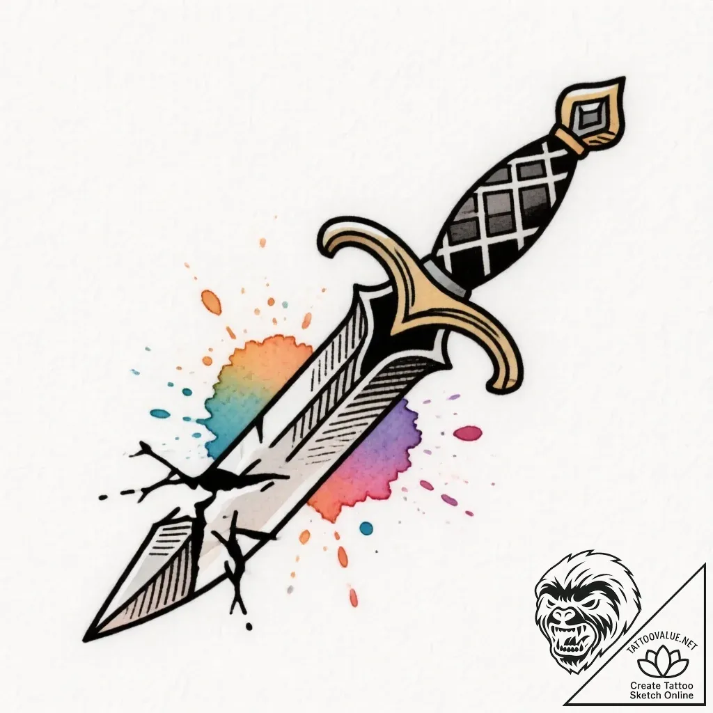 Animated dagger with broken tip, tattoo line... - style Flux Inscriptions - tattoo sketch (11.11.2025 18:16)