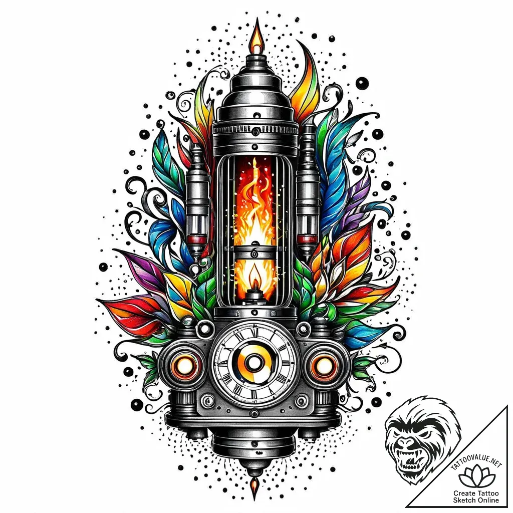 Nixie tube clock, tattoo flash sheet design,... - style Jaeger Mini - tattoo sketch (11.11.2025 18:46)