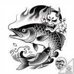 Pike head beneath burning sky, ink illustrati… – style Flux Inscriptions – tattoo sketch (11.11.2025 18:52)