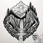 Waterfall cascading over a cliff into clouds,… – style Jaeger Mini – tattoo sketch (11.11.2025 18:58)