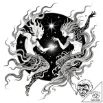 Tat tattoo sketch, fire and water spirits dan… – style Flux Inscriptions – tattoo sketch (11.11.2025 19:04)