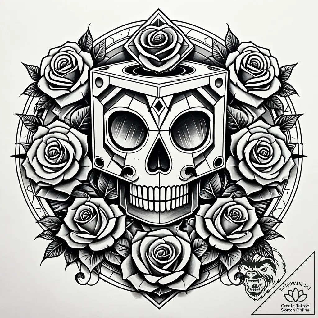 Companion cube (from portal), tattoo line art... - style Jaeger Simple - tattoo sketch (11.11.2025 19:06)