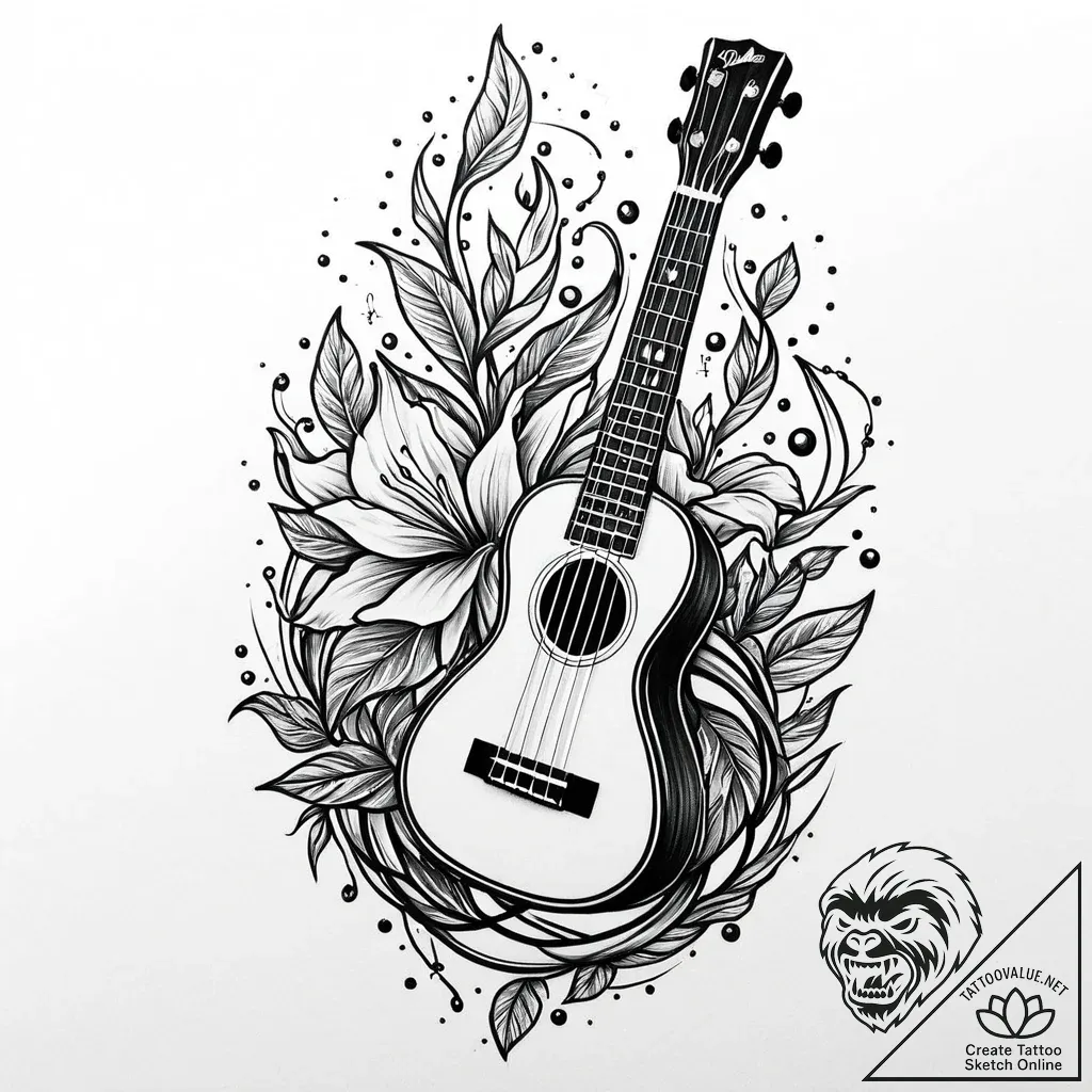 Ukulele with strings made of glowing plasma,... - style Jaeger Mini - tattoo sketch (11.11.2025 19:21)