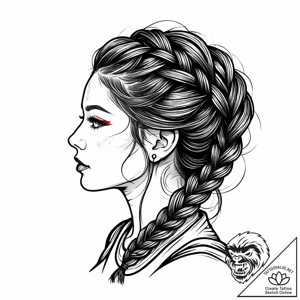 A powerful braided hair, intricate,, tattoo s... - style Jaeger Mini - tattoo sketch (11.11.2025 19:34)