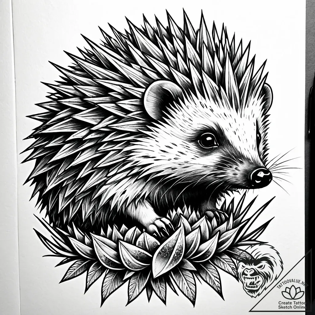 Hedgehog with spines of sharp, crystalline sh... - style Jaeger Simple - tattoo sketch (11.11.2025 19:55)