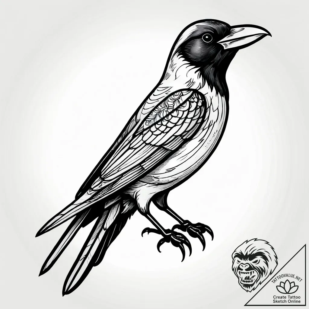 Ashen raven with cracked beak, tattoo sketch... - style Jagger Old - tattoo sketch (11.11.2025 20:01)