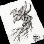 Phoenix horn entwined with roots, tattoo sket… – style Flux Inscriptions – tattoo sketch (11.11.2025 20:04)