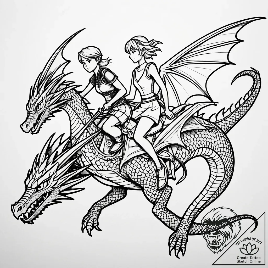 Tattoo sketch, astrid and hiccup riding drago... - style Jaeger Simple - tattoo sketch (11.11.2025 20:07)