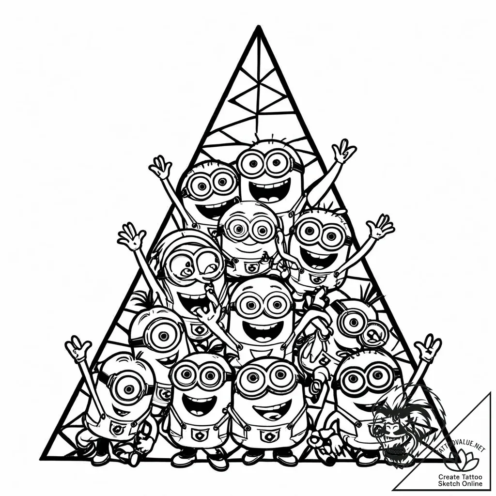 Tattoo sketch, minions stacked pyramid with h... - style Jaeger Mini - tattoo sketch (11.11.2025 20:10)