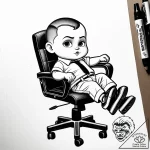 Tattoo sketch, boss baby in office chair spin… – style Jaeger Simple – tattoo sketch (11.11.2025 20:19)