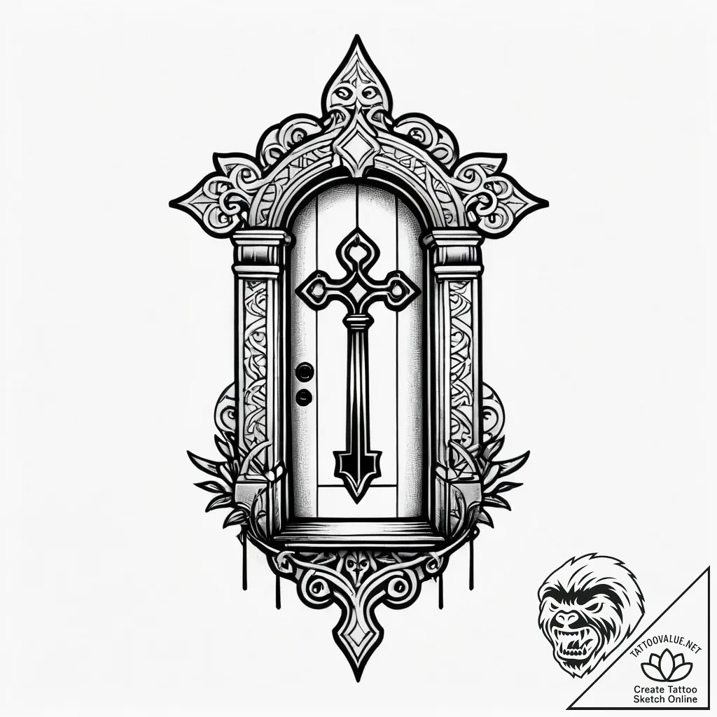 Crumbling key unlocking ancient door, tattoo... - style Jagger Old - tattoo sketch (11.11.2025 20:25)