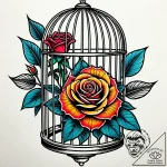 Locked rose within iron cage, tattoo line art… – style Jaeger Simple – tattoo sketch (11.11.2025 20:31)