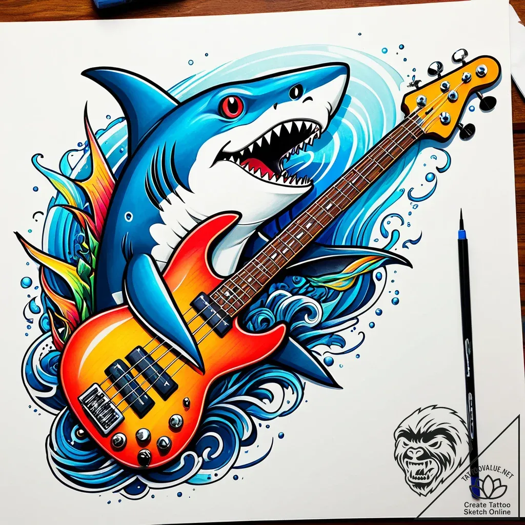 Tat tattoo sketch, electric bass guitar shape... - style Jaeger Simple - tattoo sketch (11.11.2025 20:43)