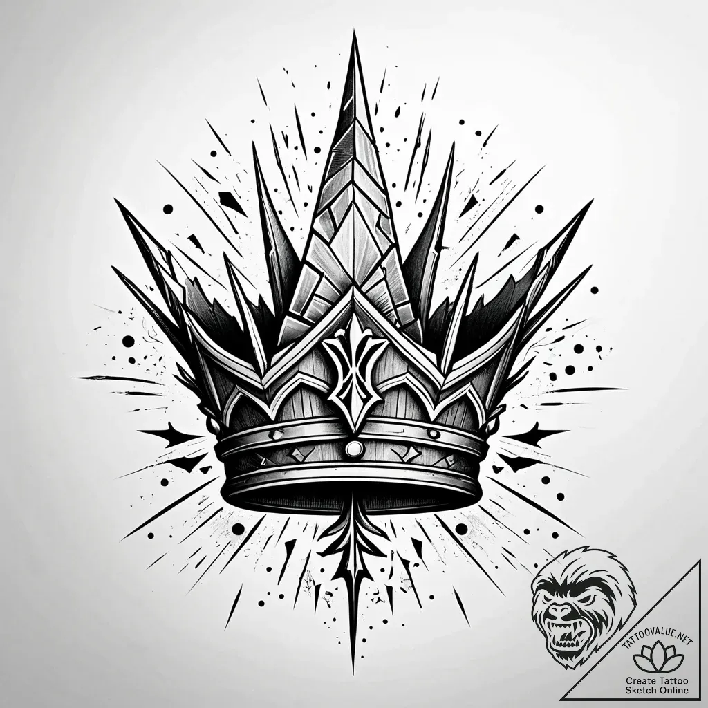 Oak crown beneath shattered spire, tattoo fla... - style Jaeger Simple - tattoo sketch (11.11.2025 21:07)