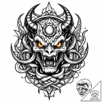 Aquatic demon with glowing eyes, tattoo sketc… – style Jaeger Mini – tattoo sketch (11.11.2025 21:09)