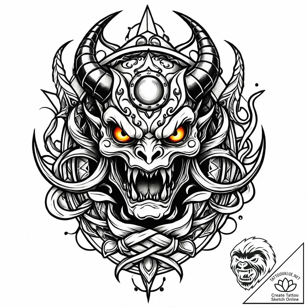 Aquatic demon with glowing eyes, tattoo sketc... - style Jaeger Mini - tattoo sketch (11.11.2025 21:09)
