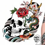 Abyssal rose blooming in skull eye socket, ta… – style Flux Inscriptions – tattoo sketch (11.11.2025 21:16)