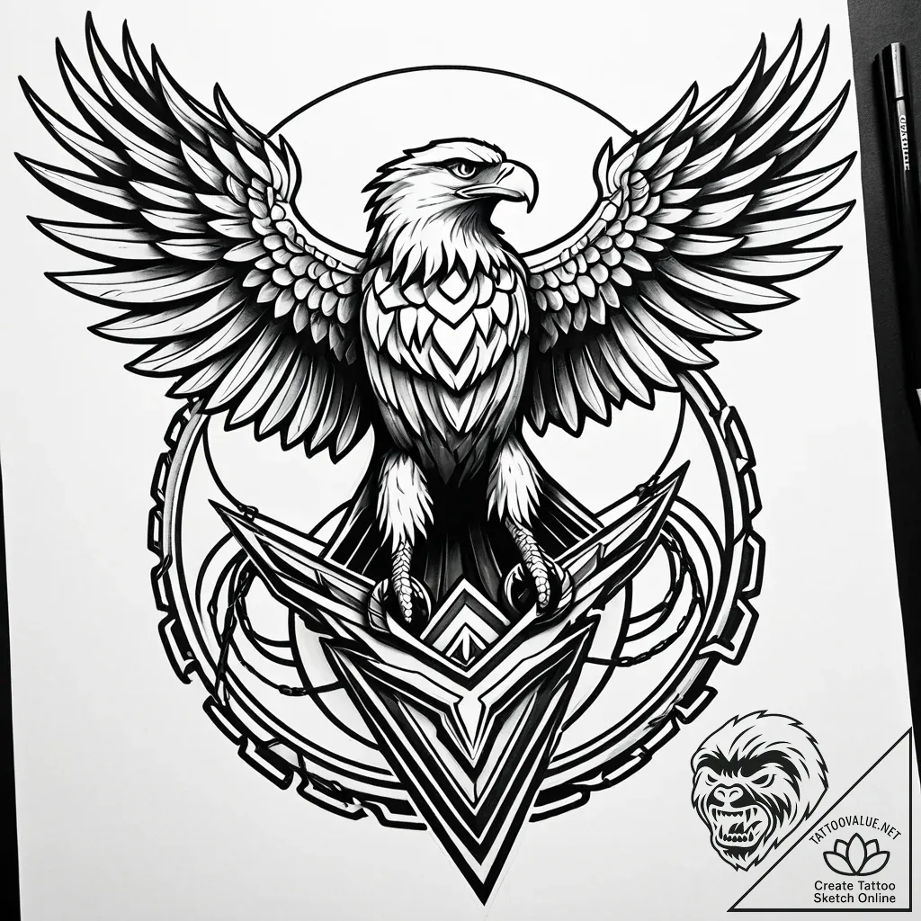 Prometheus chained to a rock, eagle approachi... - style Jaeger Simple - tattoo sketch (11.11.2025 21:19)