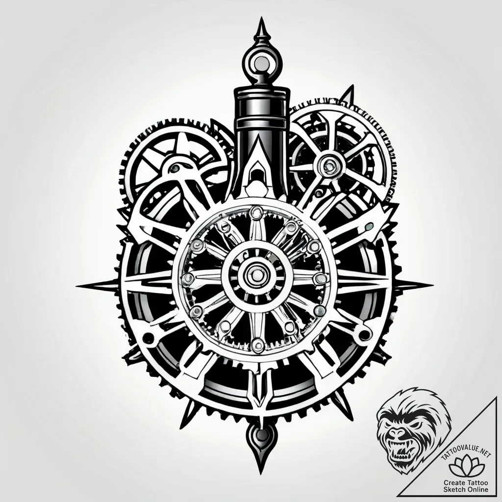 Artificer's hand assembling a complex, clockw... - style Jagger Old - tattoo sketch (11.11.2025 21:25)