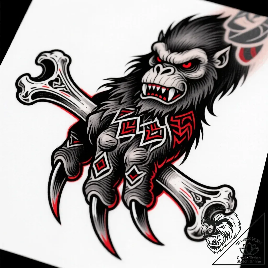 Yeti claw gripping bone relic, artistic tatto... - style Flux Inscriptions - tattoo sketch (11.11.2025 21:28)