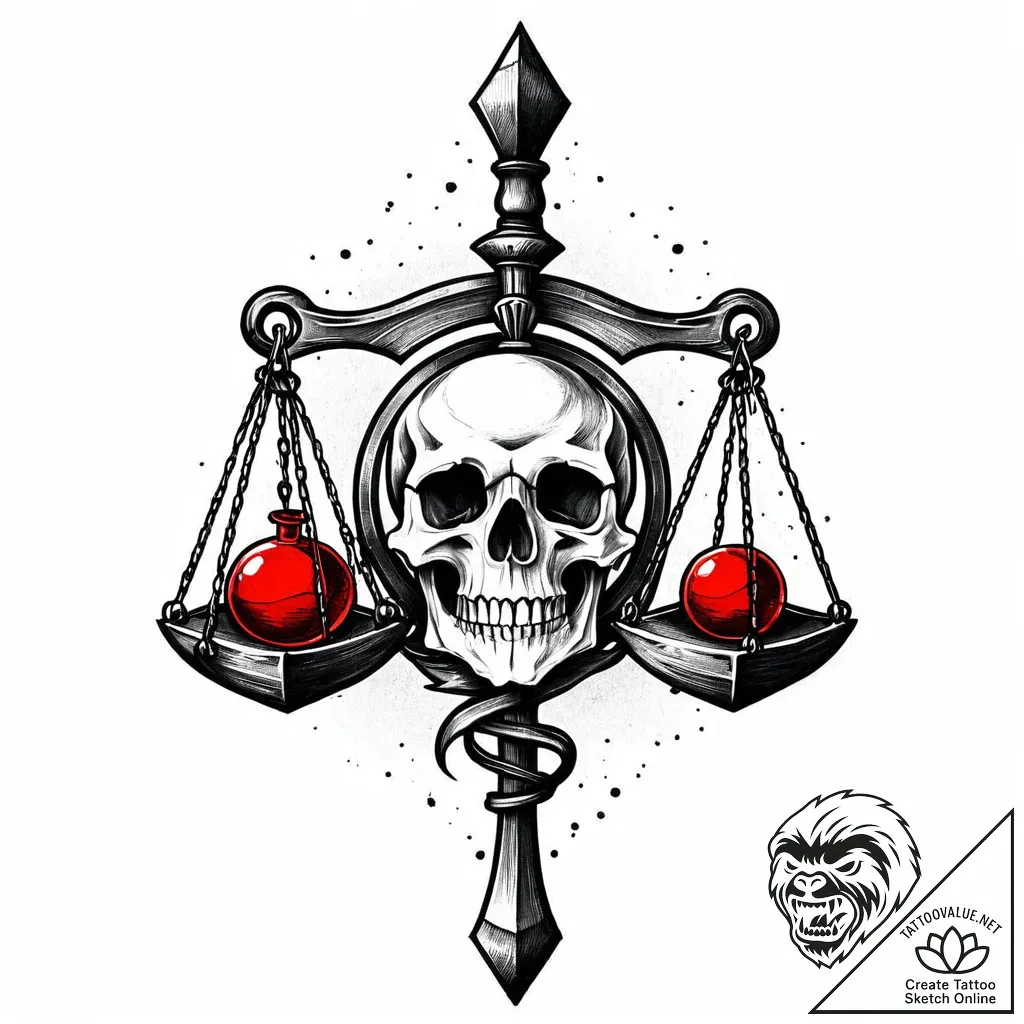 Alchemy scales with skull weights, artistic t... - style Jaeger Mini - tattoo sketch (11.11.2025 21:34)