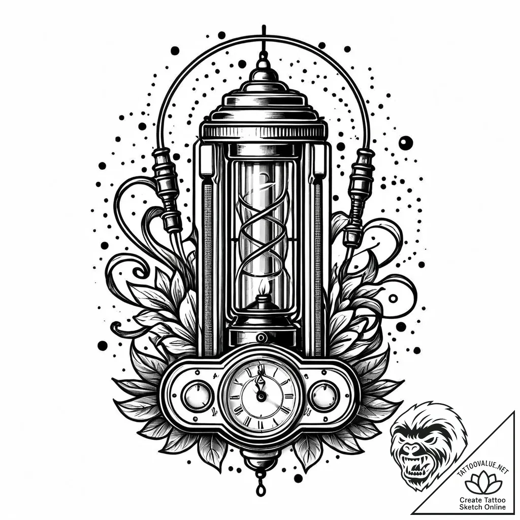 Nixie tube clock, ink illustration for tattoo... - style Jaeger Mini - tattoo sketch (11.11.2025 21:46)