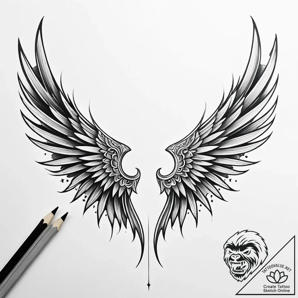 Hollow wings beneath celestial gate, tattoo d... - style Jaeger Simple - tattoo sketch (11.11.2025 21:55)
