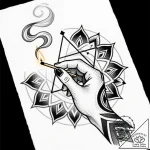 Elegant hand holding a single, smoking match,… – style Flux Inscriptions – tattoo sketch (11.11.2025 22:04)
