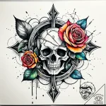 Harrowed rose beneath bone gate, tattoo sketc… – style Jaeger Simple – tattoo sketch (11.11.2025 22:07)