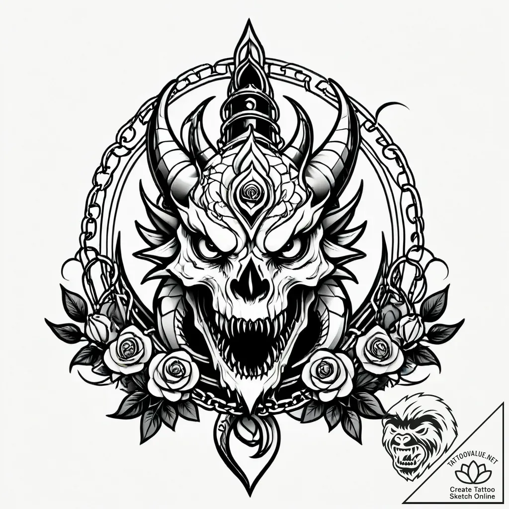 Dragon spire wrapped in chains, tattoo flash... - style Jagger Old - tattoo sketch (11.11.2025 22:13)