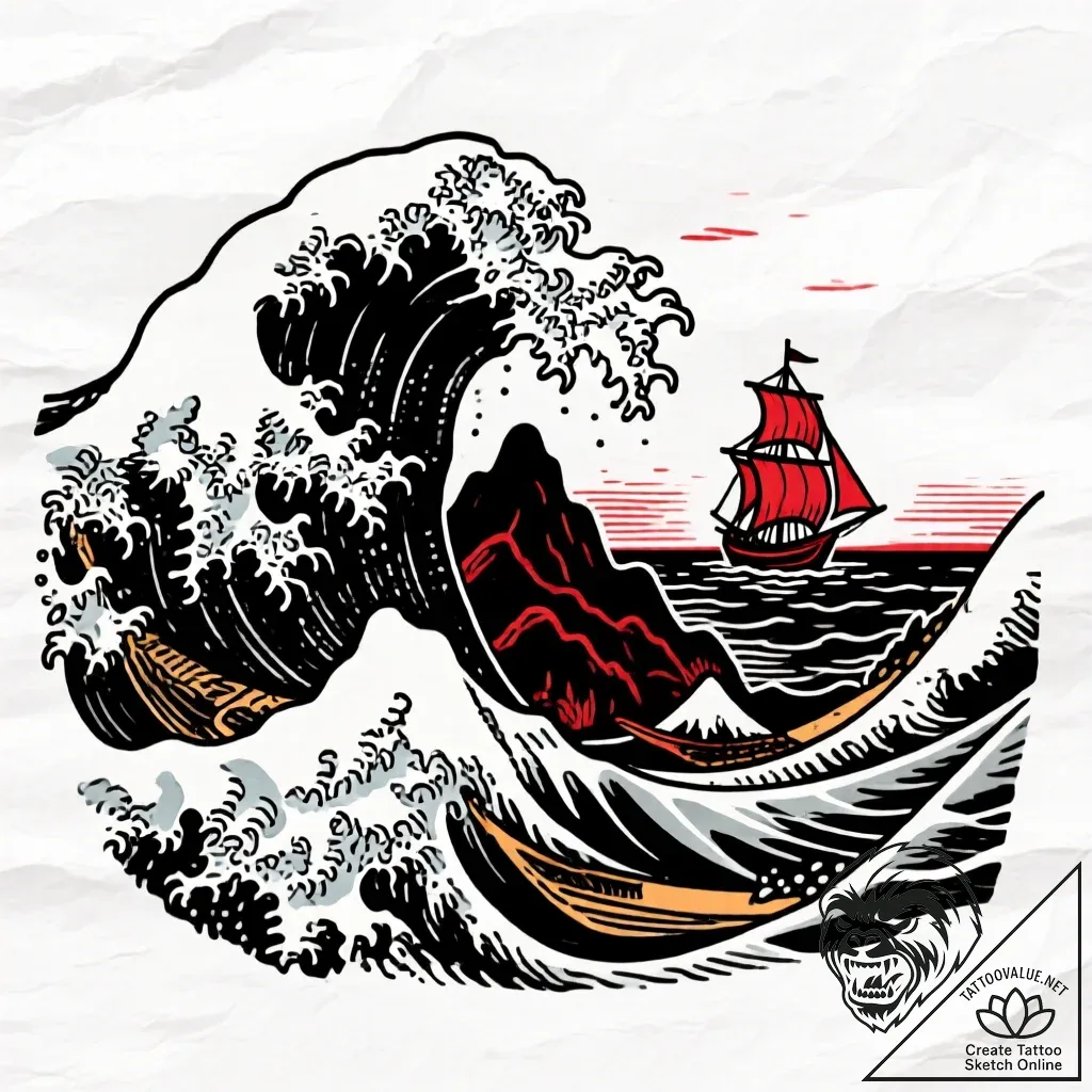 Tattoo sketch, earthsea island landscape with... - style Flux Inscriptions - tattoo sketch (11.11.2025 22:16)