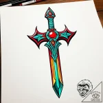 Jade dagger beneath crimson moon, ink illustr… – style Jaeger Simple – tattoo sketch (11.11.2025 22:19)