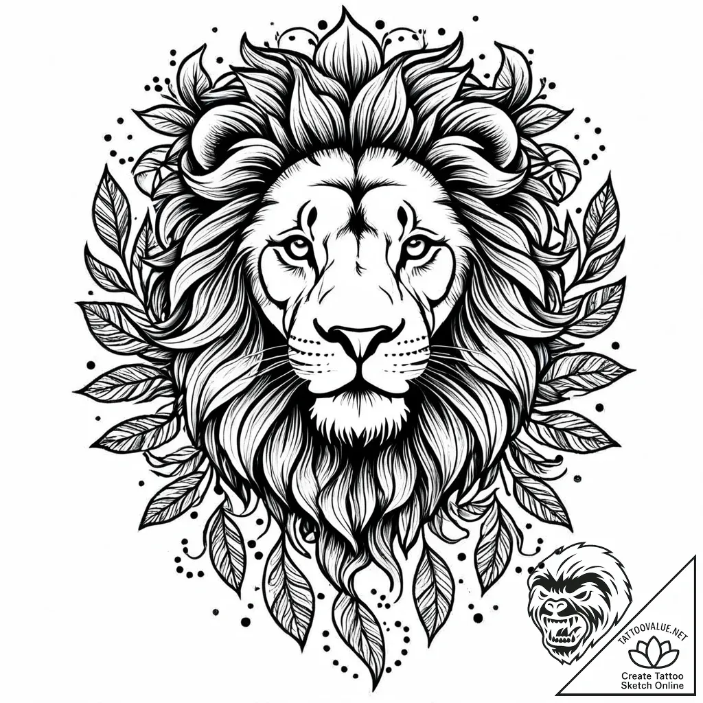 Tattoo sketch, lion with swirling floral mane... - style Jaeger Mini - tattoo sketch (11.11.2025 22:22)