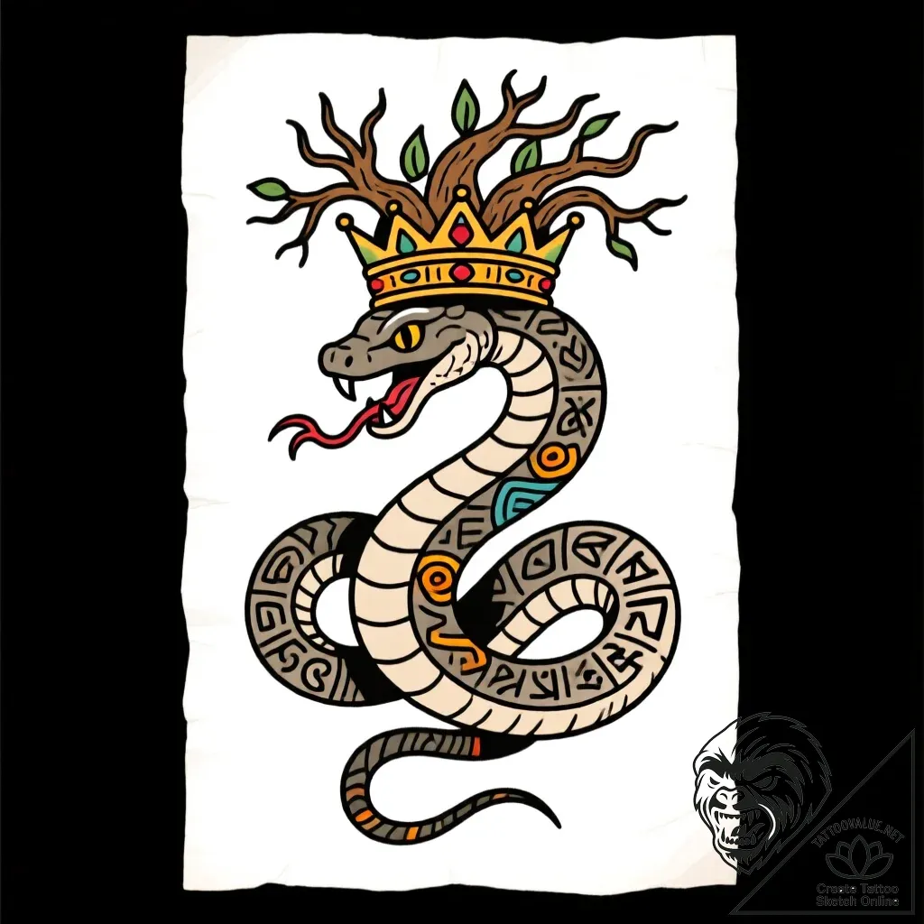 Graven serpent crowned in roots, tattoo line... - style Flux Inscriptions - tattoo sketch (11.11.2025 22:28)